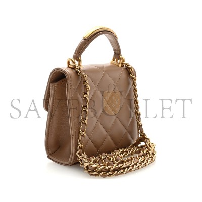 CHANEL LAMBSKIN QUILTED MINI TOP HANDLE FLAP CLUTCH WITH CHAIN BEIGE AP2682 (11*11*5.5cm)